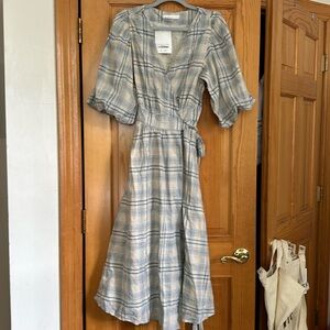 Oak + Fort Plaid Wrap Dress